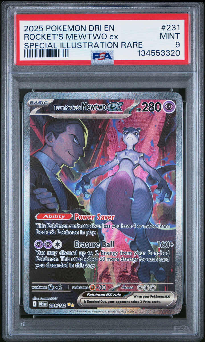 2025 Pokemon Destined Rivals #231 Rocket'S Mewtwo Ex SI Rare PSA 9