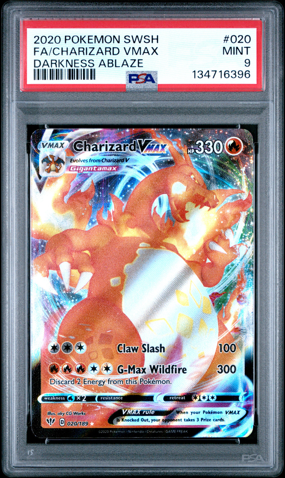 2020 Pokemon Sword & Shield Darkness Ablaze #020 Fa/Charizard Vmax PSA 9