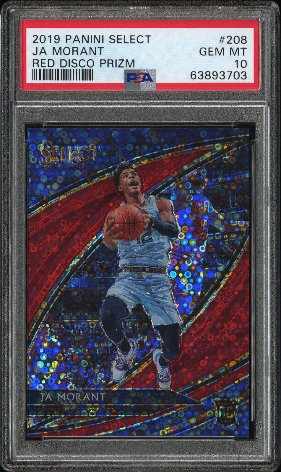 2019 Panini Select #208 Ja Morant Red Disco Prizm PSA 10 RC /25