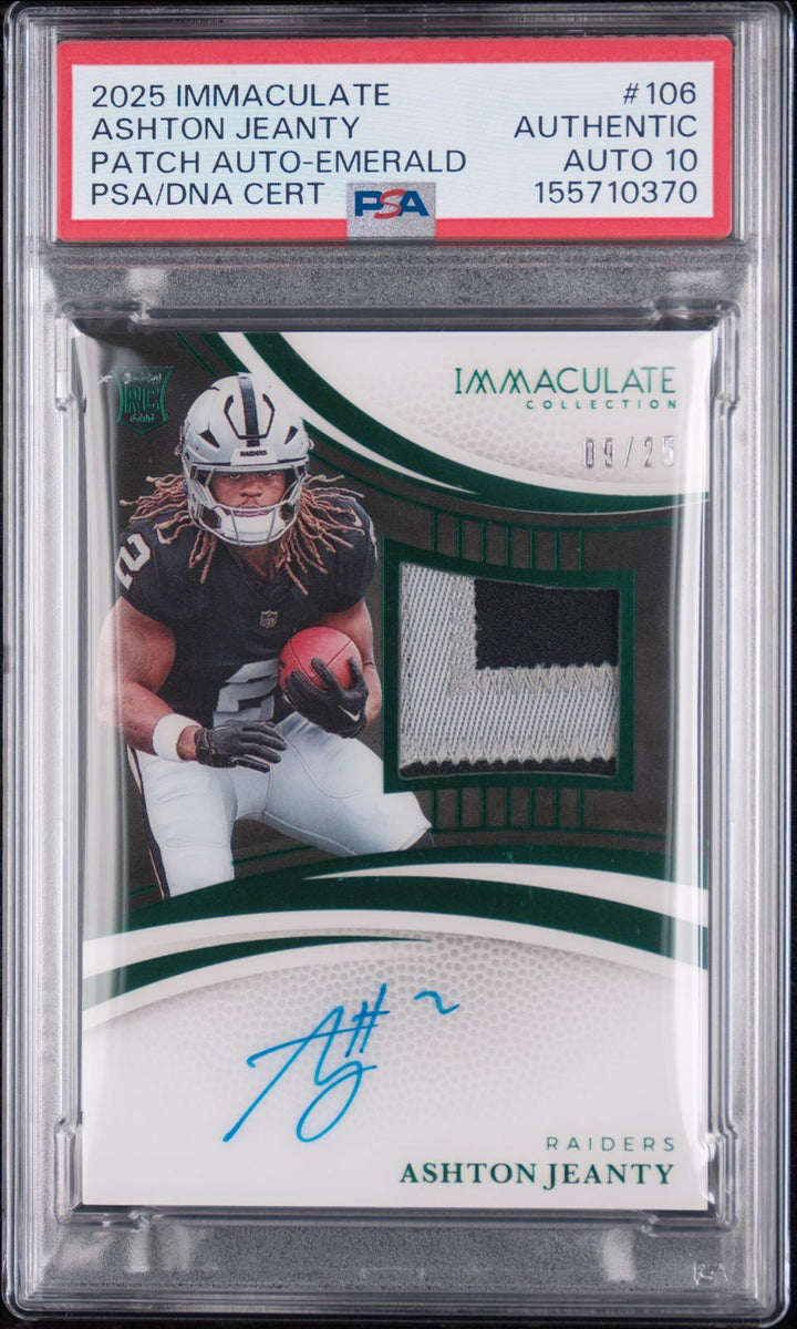 2025 Immaculate Collection Ashton Jeanty Patch Auto-Emerald /25 PSA Auto 10