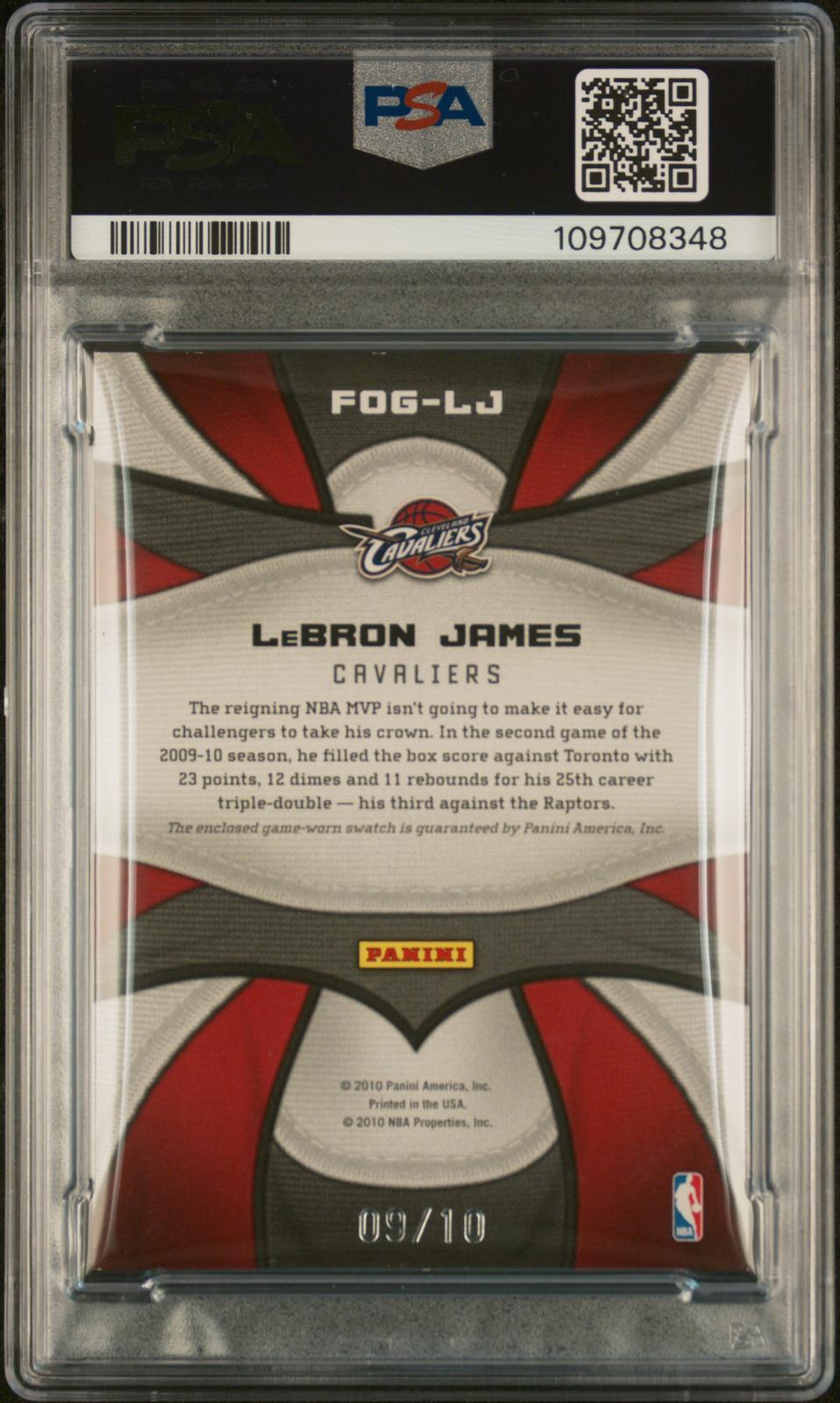 2009 Panini Certified Fabric Of The Game Lebron James /10 PSA 6